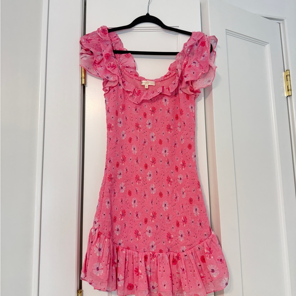 LoveShackFancy Pink Floral Mini Dress
